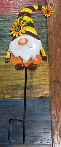 Garden art / Wall art Gnome Stripey Hat  measuring  19cm x 24cm Stake is 49cm long
