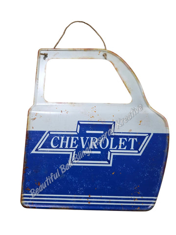 Retro decorative plate DOOR SHAPE CHEVROLET embossed approx 31 cm x 36 cm