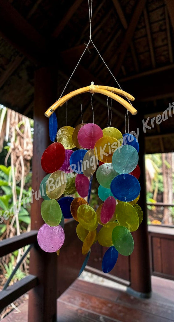Capiz shell wind chimes bamboo cross 50cm drop x 20cm wide approx. #3