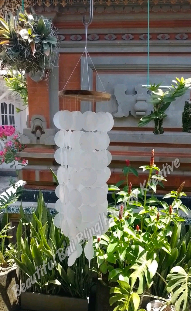 Capiz shell wind chime WHITE 60 cm drop  x 14 cm wide approx #0115