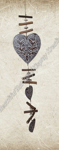 Beachy Hamptons Driftwood Wood Heart  dangler, approx 19cm x 90cm #0105