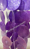 Capiz shell windchimes, purples, solid wooden top, approx 14 cm x 65 cm full length #0119