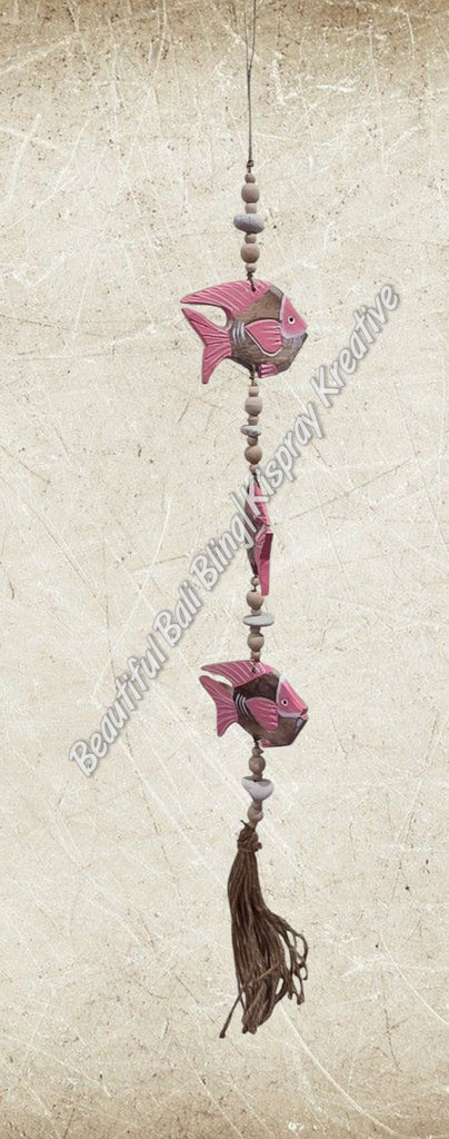 Beachy Hamptons Driftwood Wood Turtle  dangler, pink approx 10cm x 90cm #0074