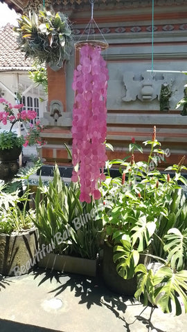 Capiz shell wind chime rattan circle 65 cm drop in full x 12 cm wide approx #0036