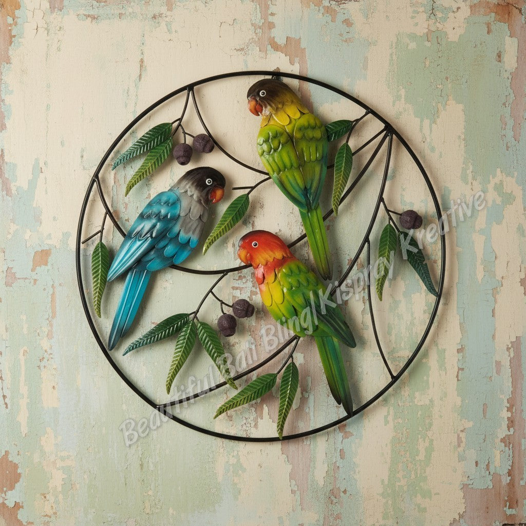 Wall art Parrot Trio gumnuts measuring  48cm x 48cm