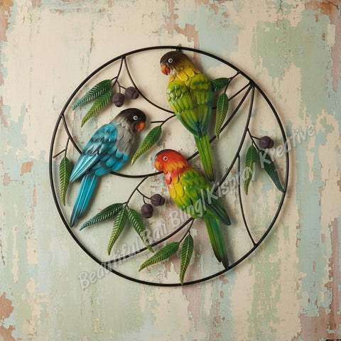 Wall art Parrot Trio gumnuts measuring  48cm x 48cm