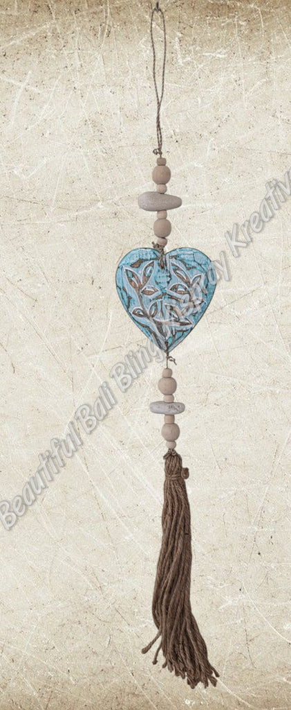 Beachy Hamptons Driftwood Wood Heart  dangler, approx 9cm x 54cm #0114