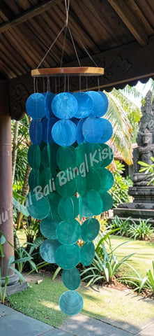 Capiz shell windchimes, blue/greens, approx 14 cm x 60 cm full length #1112