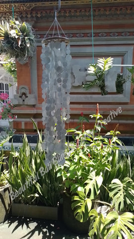 Capiz shell wind chime rattan circle 65 cm drop in full x 12 cm wide approx #0034