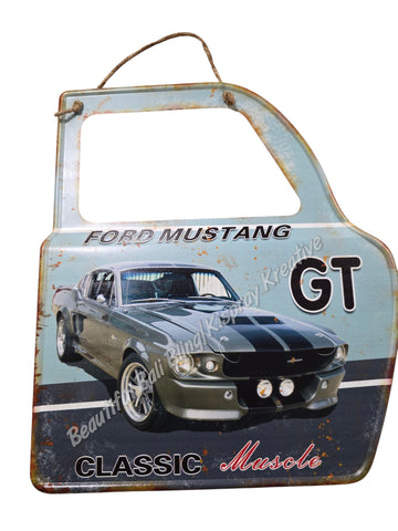 Retro decorative plate DOOR SHAPE CLASSIC FORD MUSTANG GT embossed approx 31 cm x 36 cm