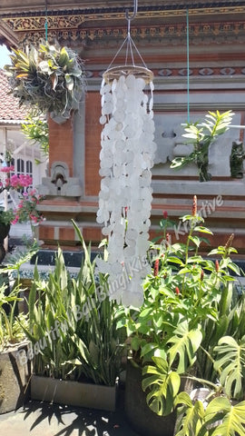 Capiz shell wind chime beige rattan circle 69 cm drop  x 12 cm wide approx #0042