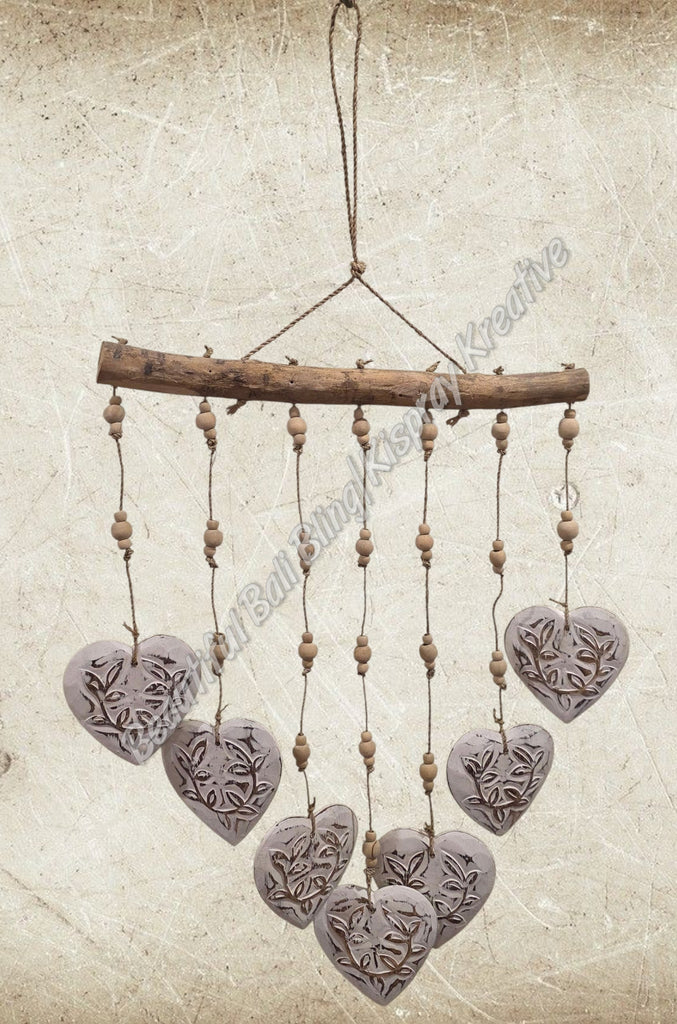 Wood dangler, white hearts approx 35cm wide x 75cm COMPLETE length #0080