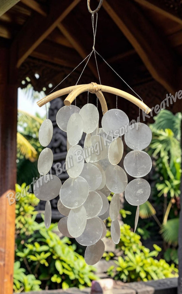 Capiz shell wind chimes bamboo cross 50cm drop x 20cm wide approx. #6