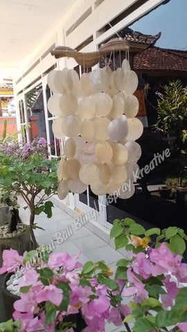 Capiz shell wind chime DRIFTWOOD BEIGE 54 cm drop  x 31cm wide approx #0135