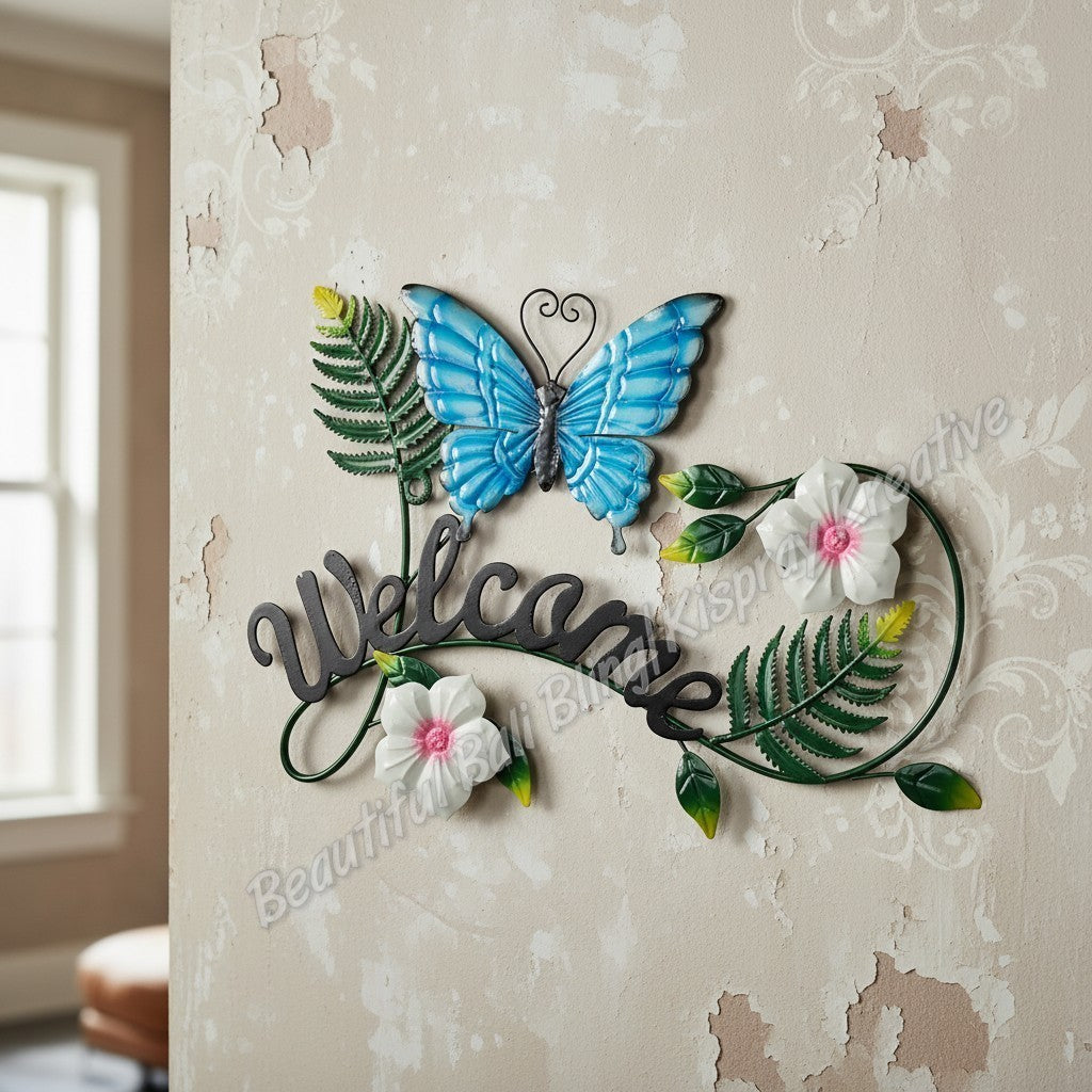 Wall art Butterfly & Fern Welcome measuring  49cm x 34cm