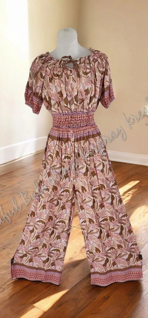 Peasant/Boho  2 piece outfit, long pants, with side slits approx 23cm long pants bottoms to suit to size 14 #2