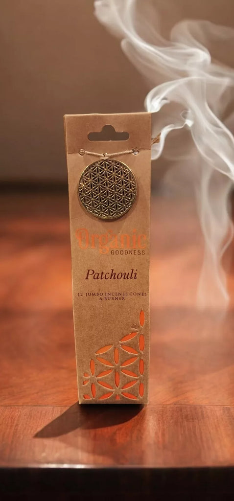 BULK BUY Incense cones Organic Goodness PATCHOULI 12 jumbo incense cones & holder in a gift pack  buy 10 receive 12