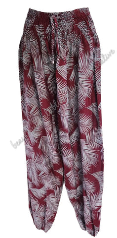 Harem  pants  Full length burgundy and palm fronds Suit to size 12-14. #44 clothing