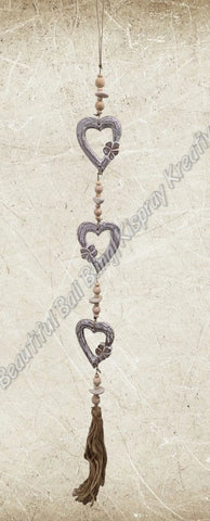 Beachy Hamptons Driftwood Wood Heart  dangler, approx 10cm x 90cm #0094
