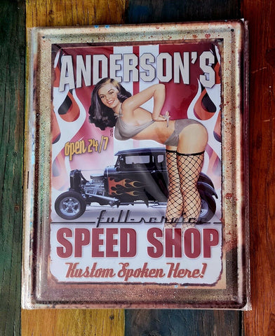 Decorative plate, Andersons Speed shop Retro approx 30cm x 40 cm #0543