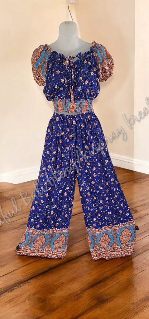 Peasant/Boho  2 piece outfit, long pants, with side slits approx 23cm long pants bottoms to suit to size 14 #4