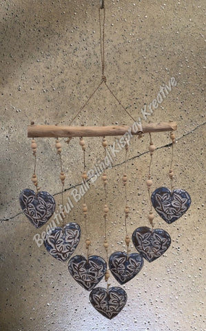 Wood dangler, BLUE hearts approx 35cm wide x 75cm COMPLETE length #0082