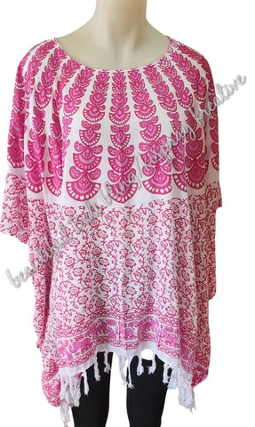 Kaftan, generous pink & white mandala 4XL Suit to size 24 #8