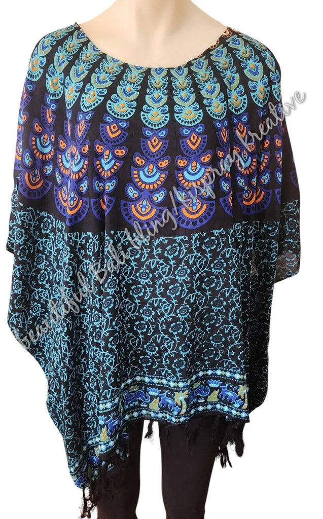 Kaftan, generous blue, orange & black mandala 4XL Suit to size 24 #12