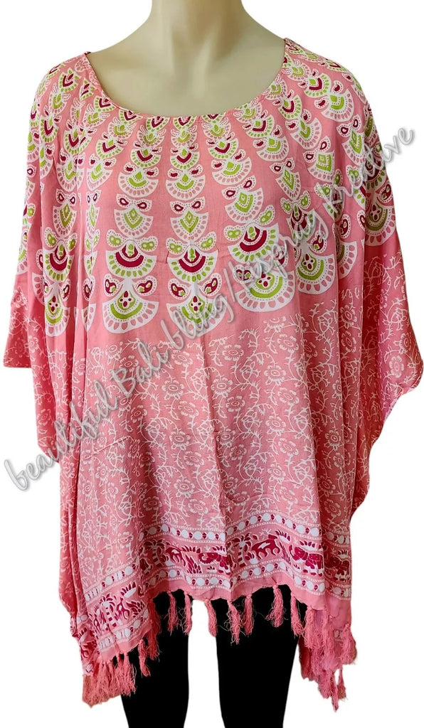 Kaftan, generous pink, green & white mandala 4XL Suit to size 24 #10