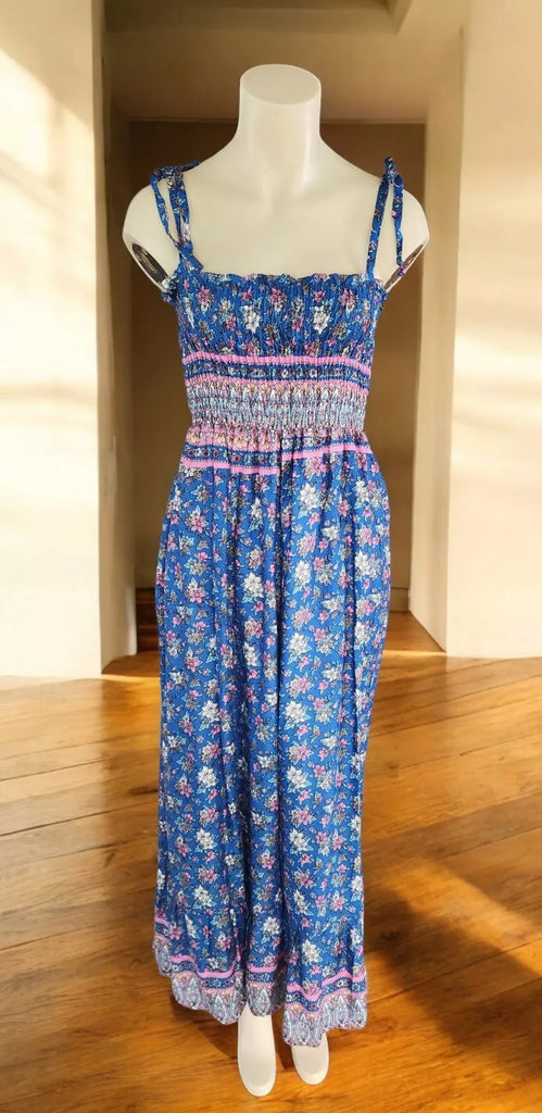 Boho long dress, shirred top,  suit to size 12 #6