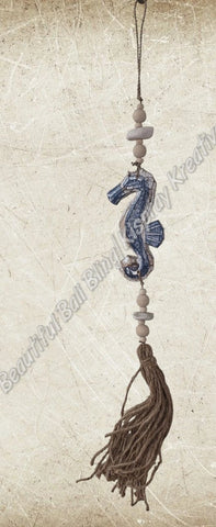 Beachy Hamptons Driftwood Wood Heart seahorse dangler, approx 8cm x 60cm #0109
