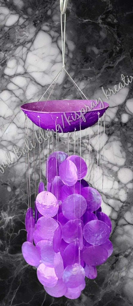 Capiz shell wind chime Dome top Purple 50cm drop  x 15cm wide approx (#)