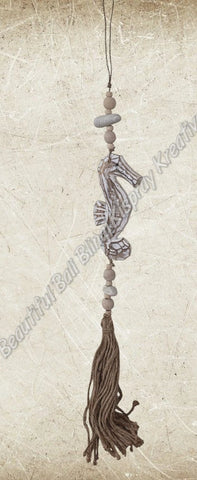 Beachy Hamptons Driftwood Wood Heart seahorse dangler, approx 10cm x 85cm #0111