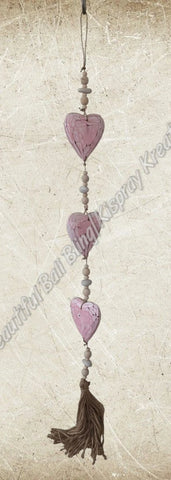 Beachy Hamptons Driftwood Wood Heart  dangler, approx 9cm x 90cm #0100