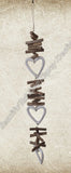 Wood dangler, white hearts approx 12cm wide x 85cm COMPLETE length #0084