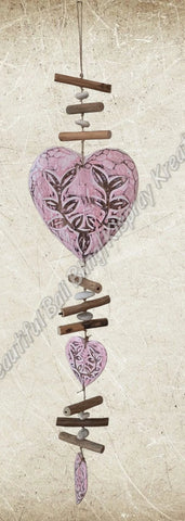 Beachy Hamptons Driftwood Wood Heart  dangler, approx 19cm x 90cm #0102