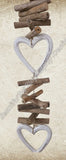 Wood dangler, white hearts approx 12cm wide x 85cm COMPLETE length #0084