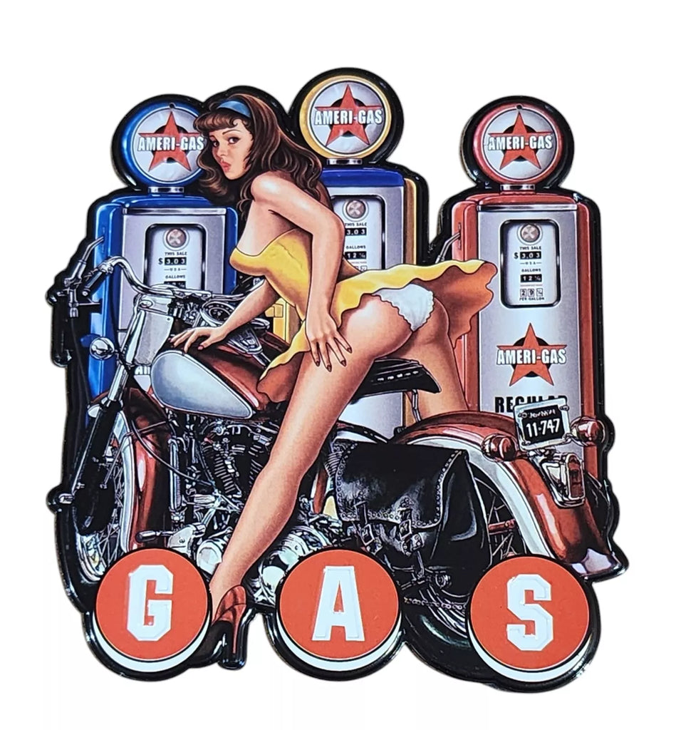 Magnet GAS GIRL ON BIKE 8x8 cm approx #2191