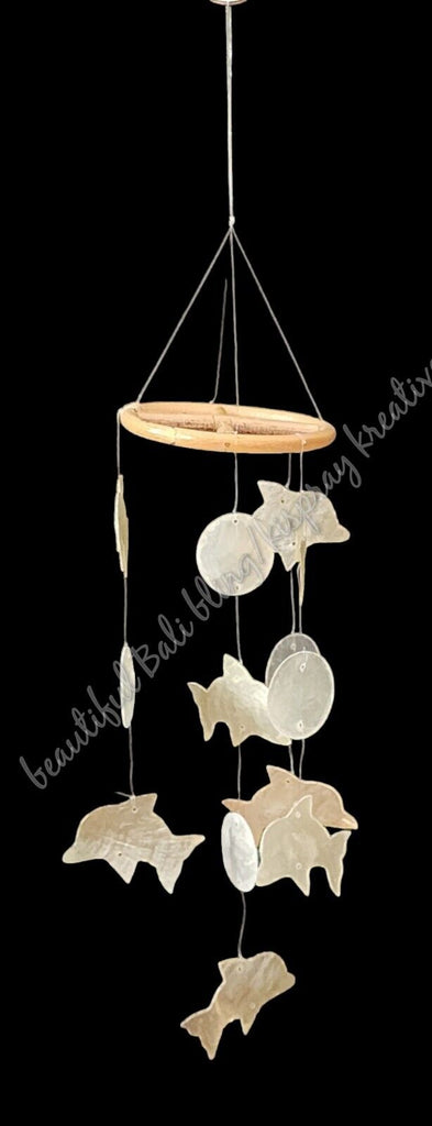 Capiz shell wind chime dolphin beige & white 45cm drop  x 10cm wide approx #0127