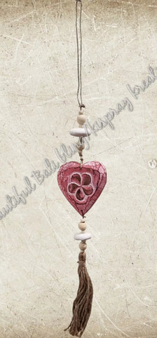 Beachy Hamptons Driftwood Wood dangler pink heart approx 9cm x 55 cm #0080