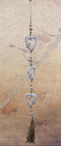 Beachy Hamptons Driftwood Wood Heart  dangler, approx 10cm x 90cm #0095