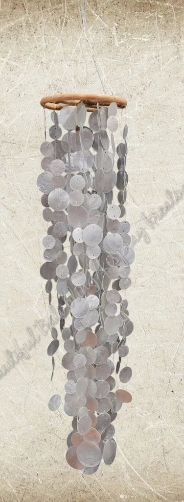 Capiz shell wind chime rattan circle 65 cm drop in full x 12 cm wide approx #0034