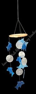 Capiz shell wind chime dolphin  blue & white 45cm drop  x 10cm wide approx #0129