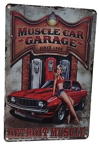 Decorative Detroit Muscle Garage Retro plate approx 30cm x 20cm #0487