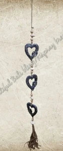 Beachy Hamptons Driftwood Wood Heart  dangler, approx 10cm x 90cm #0091