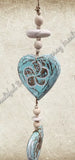 Beachy Hamptons Driftwood Wood dangler green heart approx 10cm x 90 cm #0063