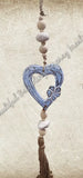 Beachy Hamptons Driftwood Wood dangler blue heart approx 9cm x 55 cm #0076