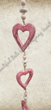 Beachy Hamptons Driftwood Wood Heart pink dangler, approx 10cm x 90cm #0085