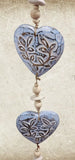 Beachy Hamptons Driftwood Wood dangler blue heart approx 10cm x 90 cm #0069