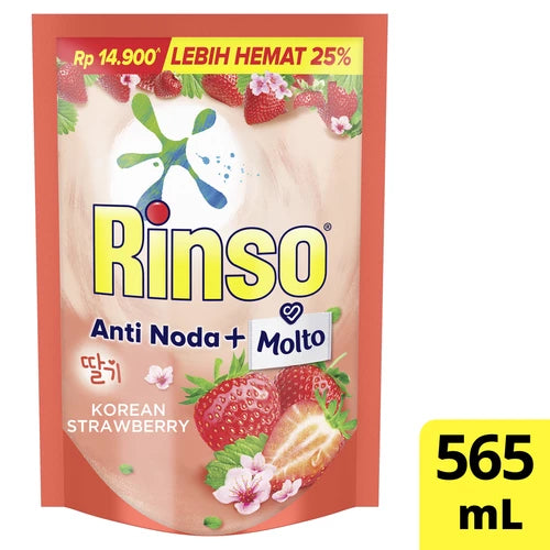 Rinso laundry detergent anti noda (anti stain)  KOREAN STRAWBERRY LIQUID 565 ML buy 10 receive 11 BULK Buy (#)